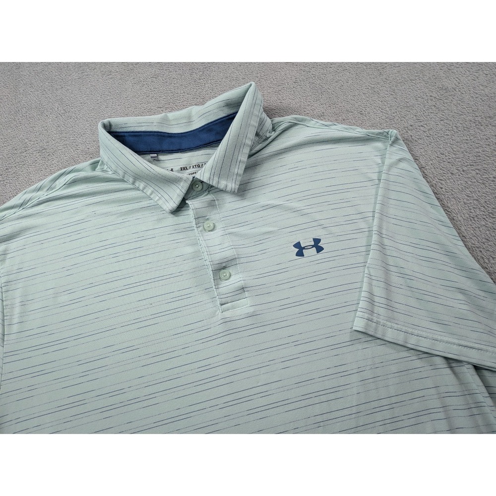 Under Armour Playoff Polo Shirt Mens 2XL Mint Stripe Golf Casual Short Sleeve
